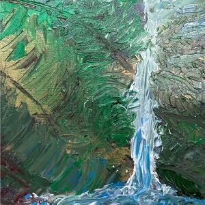 Canvas print with the falls overlaid with  acrylic painting
